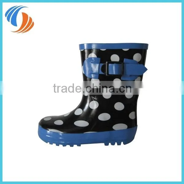 New Children White Dot Black/Pink Waterproof Rainboots rubber boots