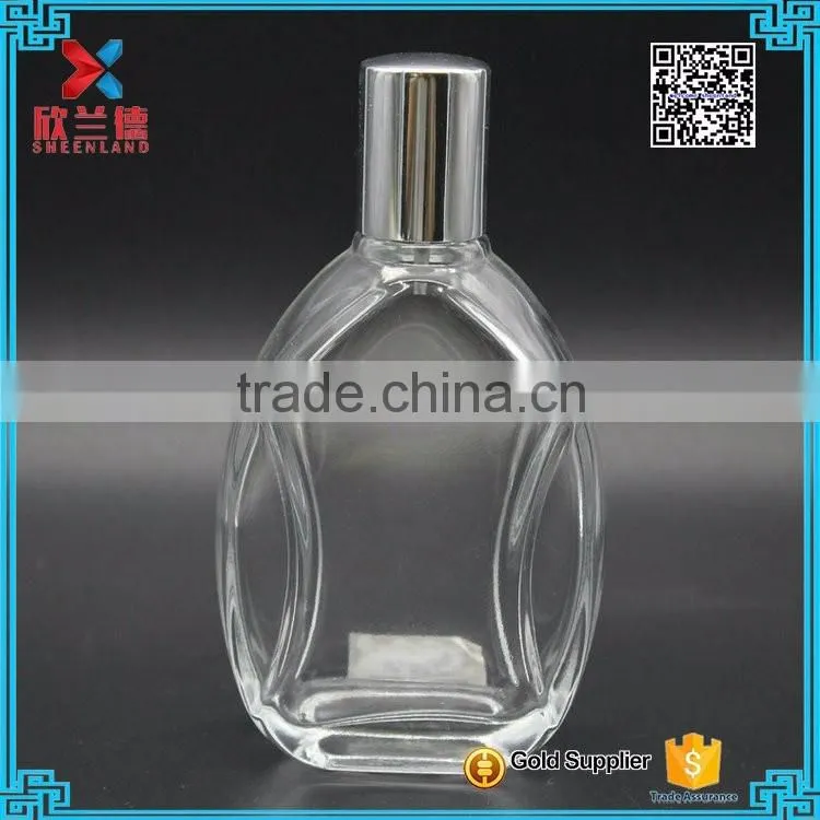 110ml bestselling Oblate round transparent glass perfume bottle with crimp neck