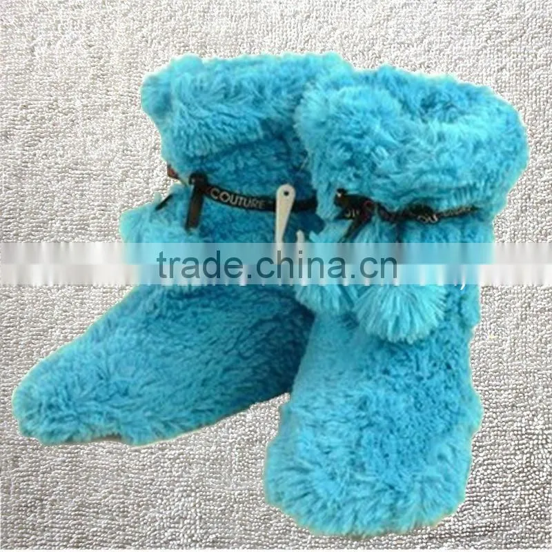 New Ladies Cosy Winter Soft Furry Pom Pom Slippers Boots