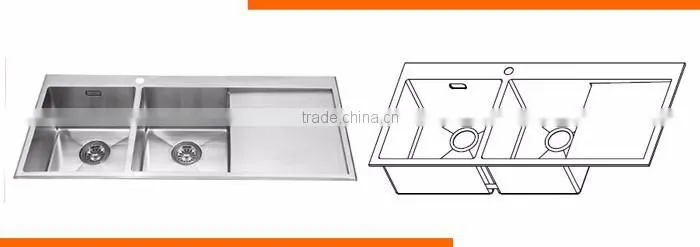 Wholesale multifunction furniture double bowl overmount drainboard 304 ss kitchen sink