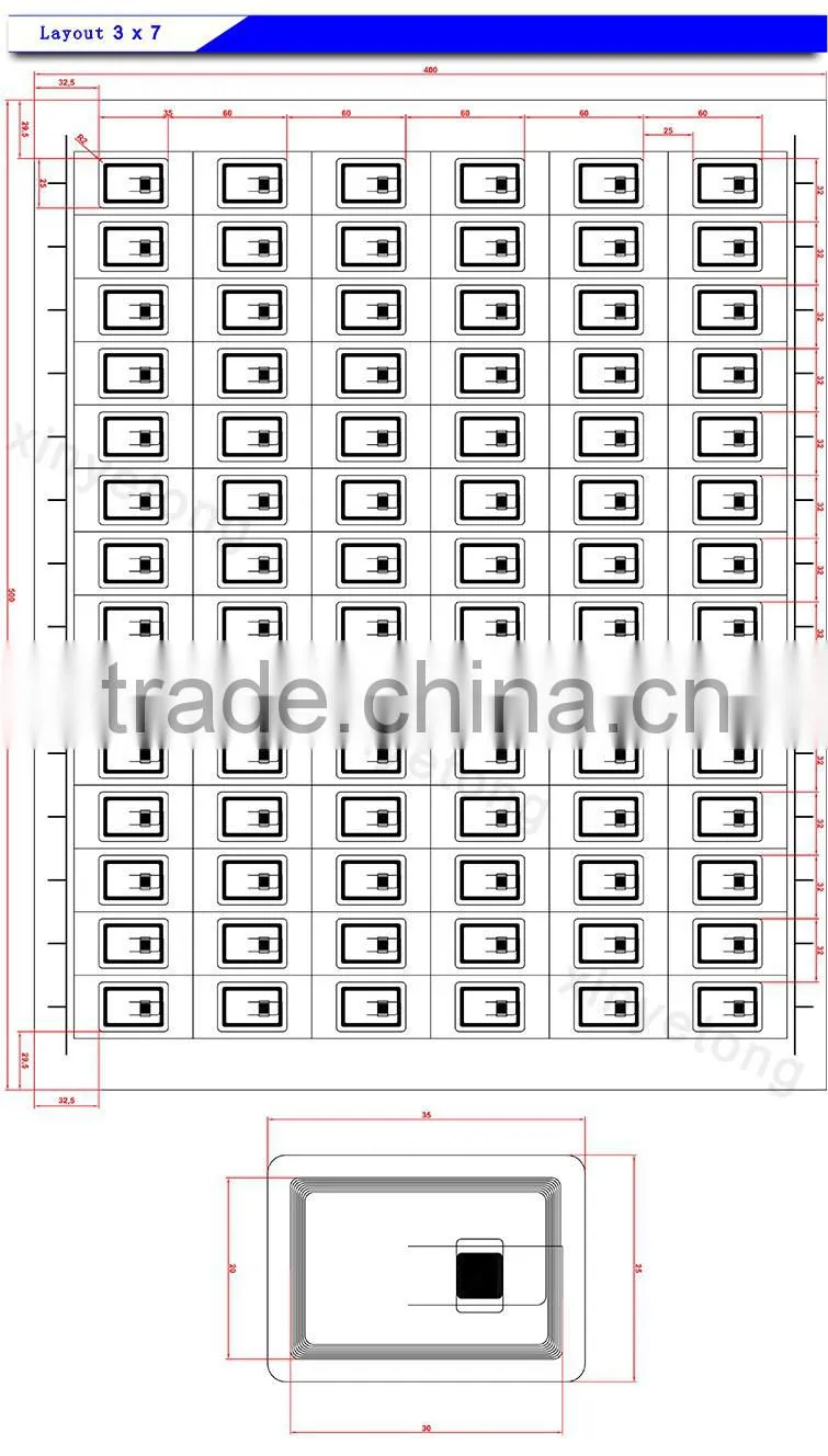13.56MHz HF Sheet Inlay Layout 3x8 ( FM1108 Chip)
