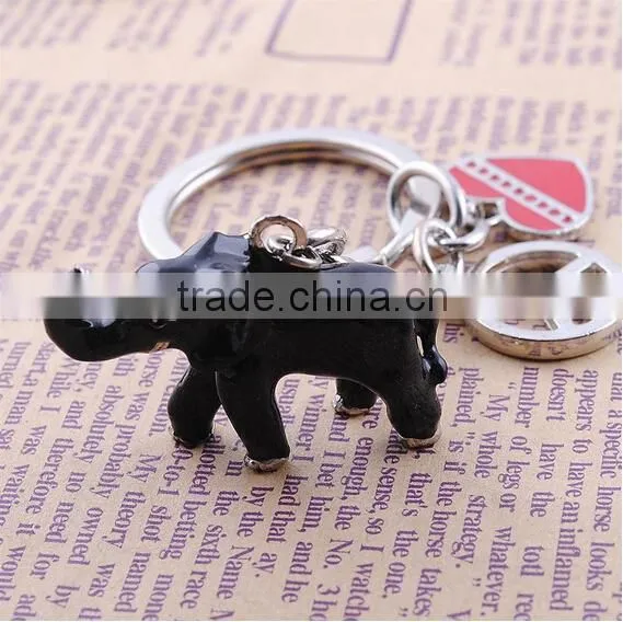 Promotion hard pvc black elephant zine alloy lover key ring