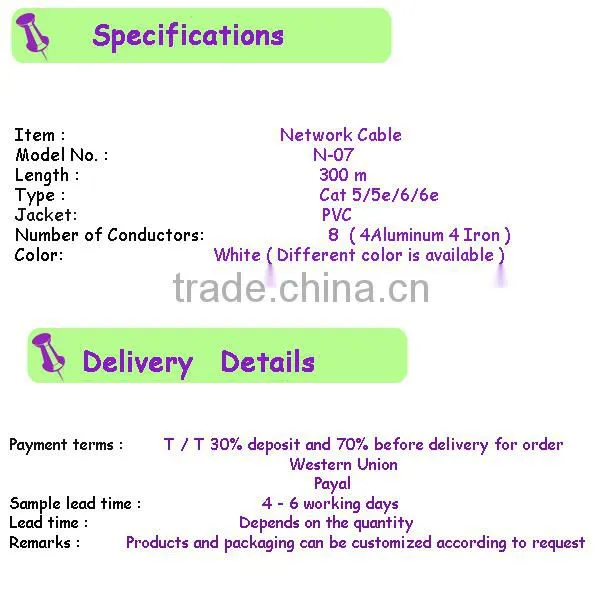 Cat 5 Type and 8 Number of Conductors CCA Lan Cable