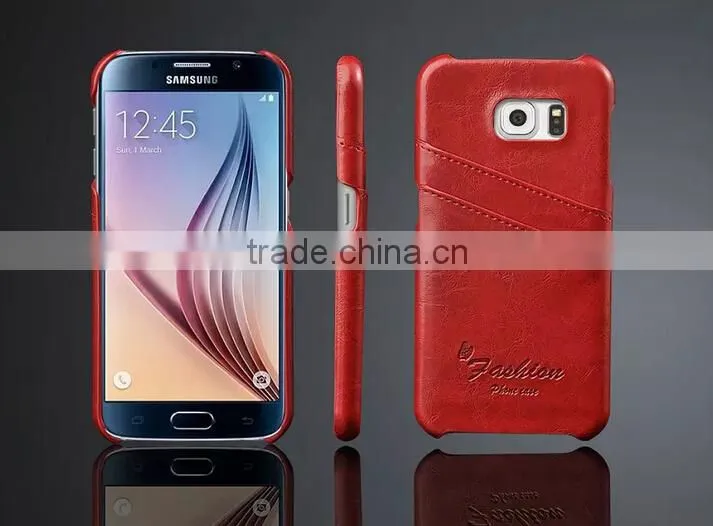 Card Holder Genuine Wax Matt Leather Back Cover For Samsung Galaxy S6