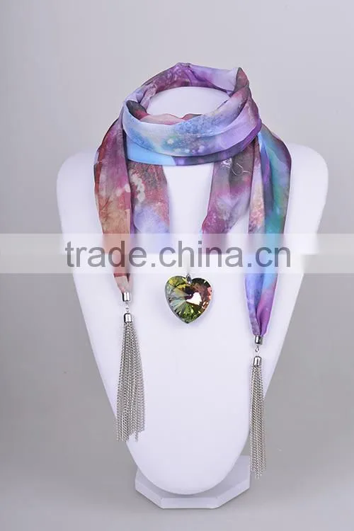 2016 new collections heart shaped pendant jeweled shawls scarves