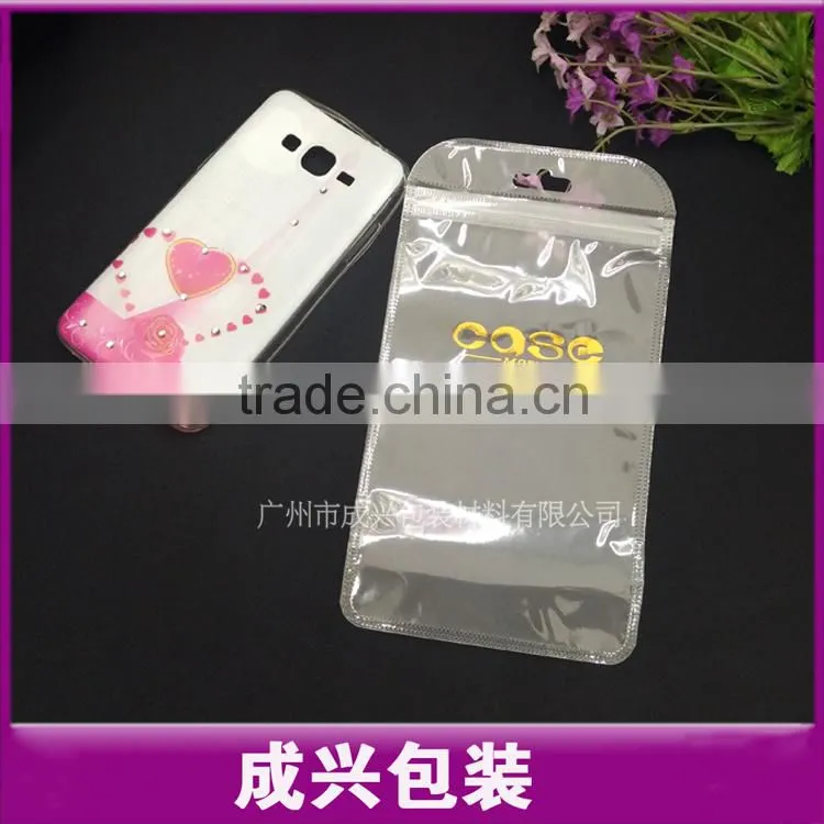 mobile case packaging Poly bag /matte plastic zipper bag/front is clear plastic within printing golden case