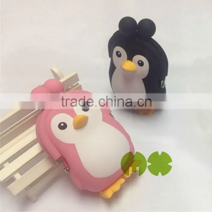 Newest Design 2015 Penguin Silicone Purse, Cute Penguin Silicone Purse Colorful Silicone Clutches Purse