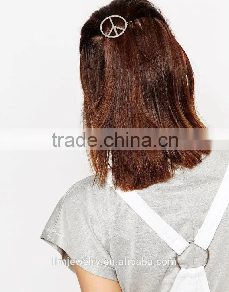 Fashion silver peace sign hair clip for girl