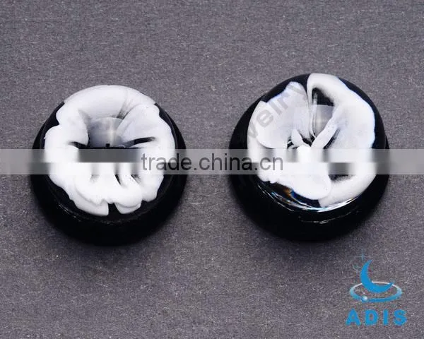 Black bottom pyrex glass 0g ear plug piercing glass body jewelry
