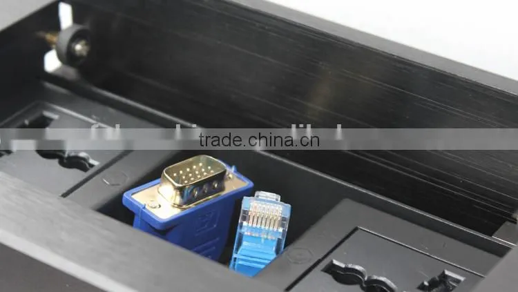 Desktop multimedia cable cubby with POWER HDMI USB VGA AUDIO