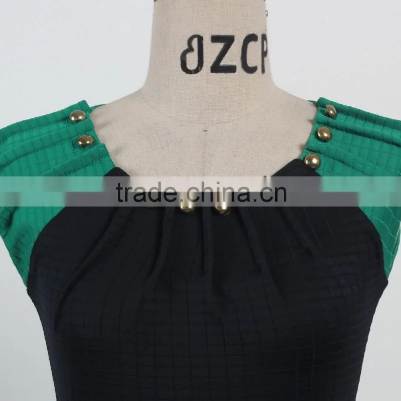 latest dress designs shiny beading elegant bodycon knee length evening dress green and black stripe sleeveless dress