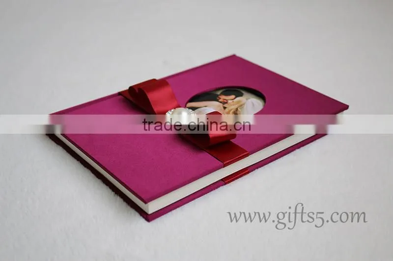 Custom Handmade Luxury dark Fuchsia wedding guest book with you own photo