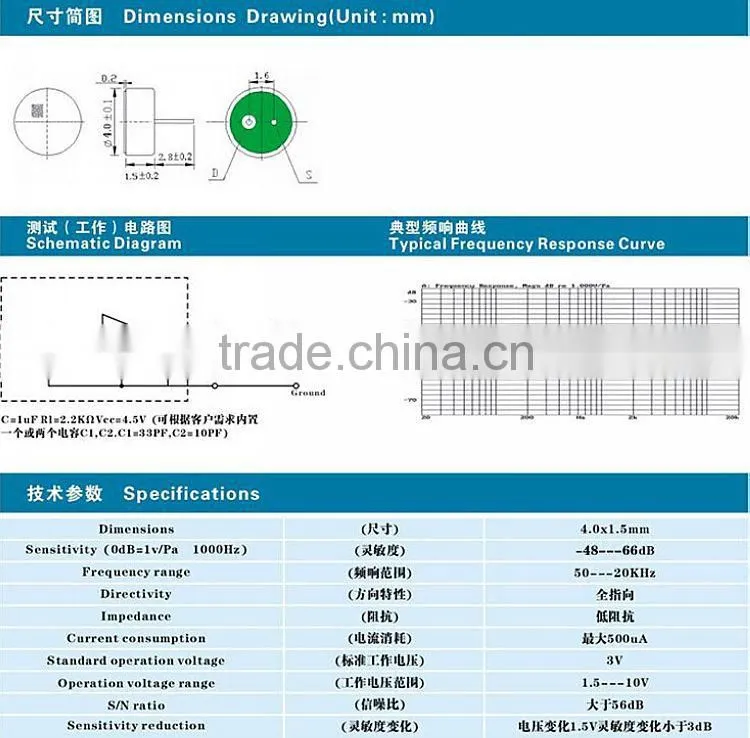 4mm -40DB Ominirectional microphones