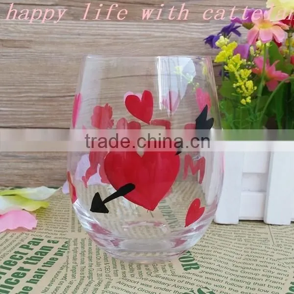 OEM Transparent cute drinking glass cup with hand printing
