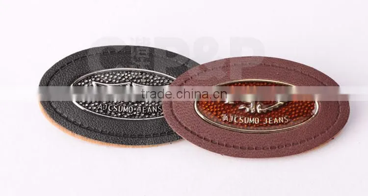 Oval epoxy custom logo down jeans leather label for jeans