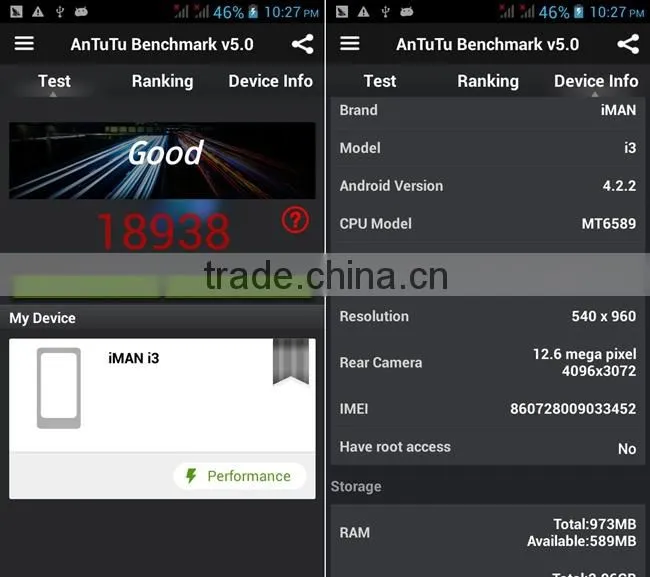 iMAN i3 Smartphone IP68 Android 4.2 MTK6589T 1GB 16GB 4.3 Inch QHD IPS Screen Black