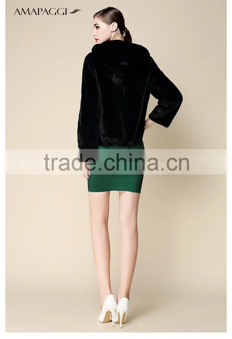 wholesale Fashion short mink fur coat hooded