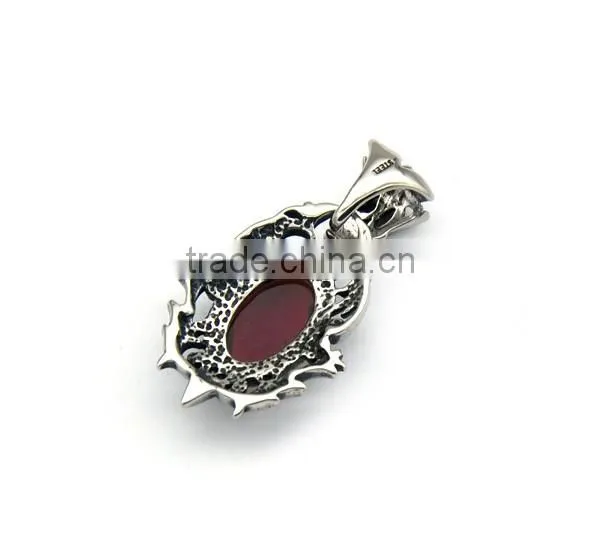 Mens gothic big red stone pendant vintage carving pendant stainless steel popular pendant