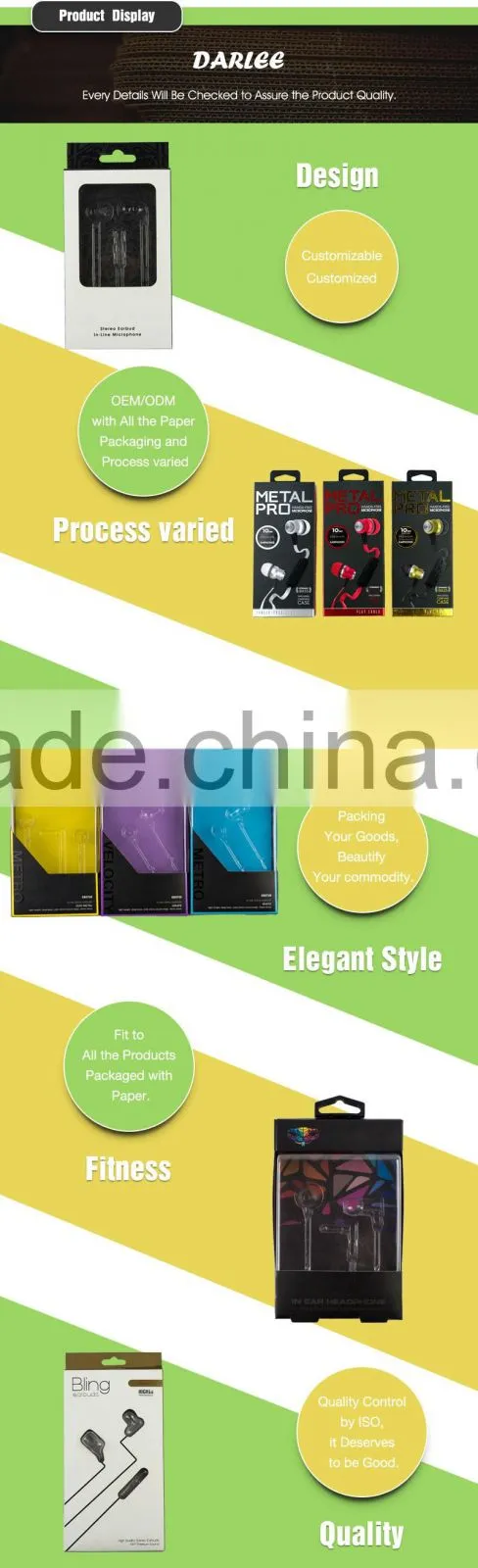 Embossing print your logo custom earphone electronic packaging color box
