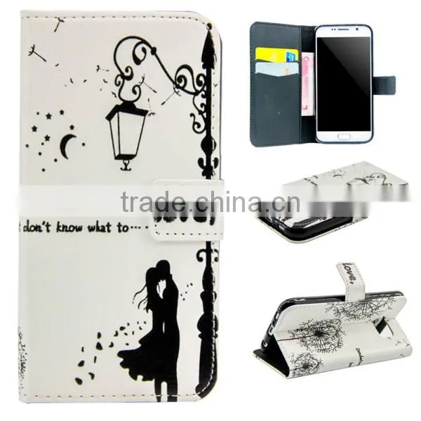 For samsung galaxy s6 PU flower pattern flip wallet leather mobile phone case