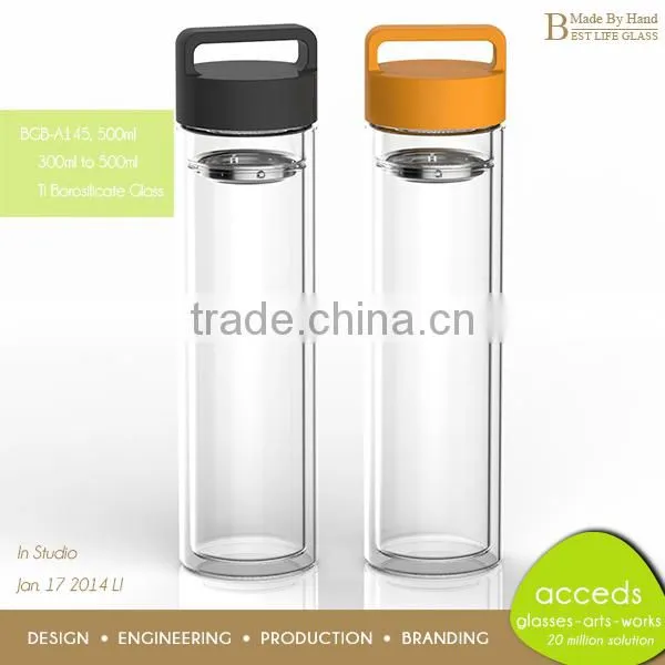 Custom Unbreakable Eco Thermal Pyrex Tea Filter Glass Water Bottle