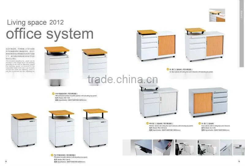 New modern Metal Office Storage Cabinet,Mobile Pedestal with Wooden Top