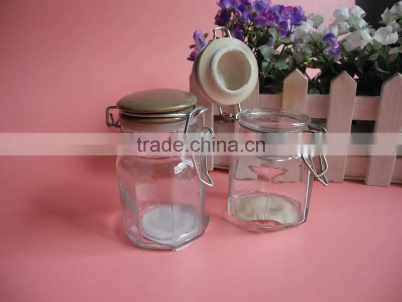 high-end glass latch lid spice jar with ceramic lid