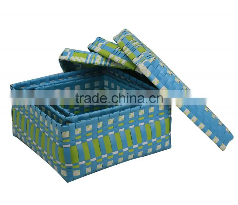 Inno-crea Desktop PP And PE Woven Storage Box With Lid