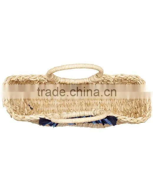 Straw pompom water hyacinth bag