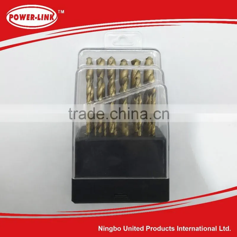 19pcs twist drill set,HSS,tita coated