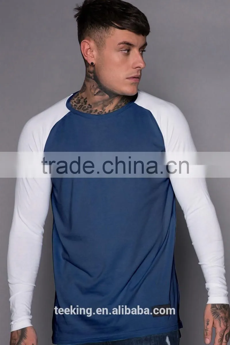 Latest contrast raglan sleeve crew neck cotton men t shirt