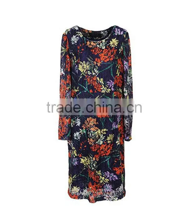 Women loose fit floral print lace designed plus size one piece dress latest