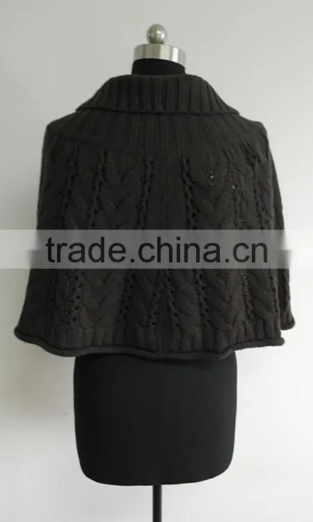 ladies fashion cable knit turtle neck poncho sweater