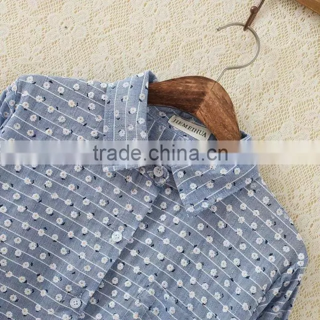 Simple style chiffin wihte V neck no collar 7 sleeve women casual bouse