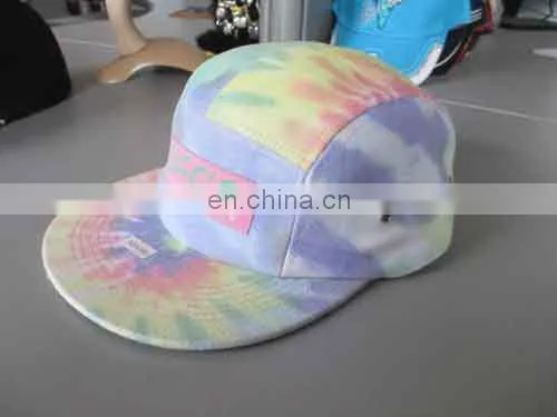 Custom Design Tie Dye Hats 5 Panel Hat with Woven Label