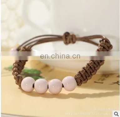Fashion Ethnic Style Ceramic Bracelet Hand Woven Bohemia Jewelry Women 4 colors Beads with Bell Rope Chain