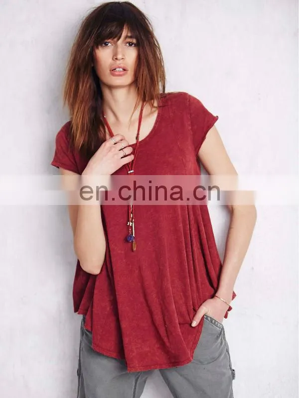 Short sleeve cotton jersey plain color ladie back cutout tops,high quality babydoll shirt