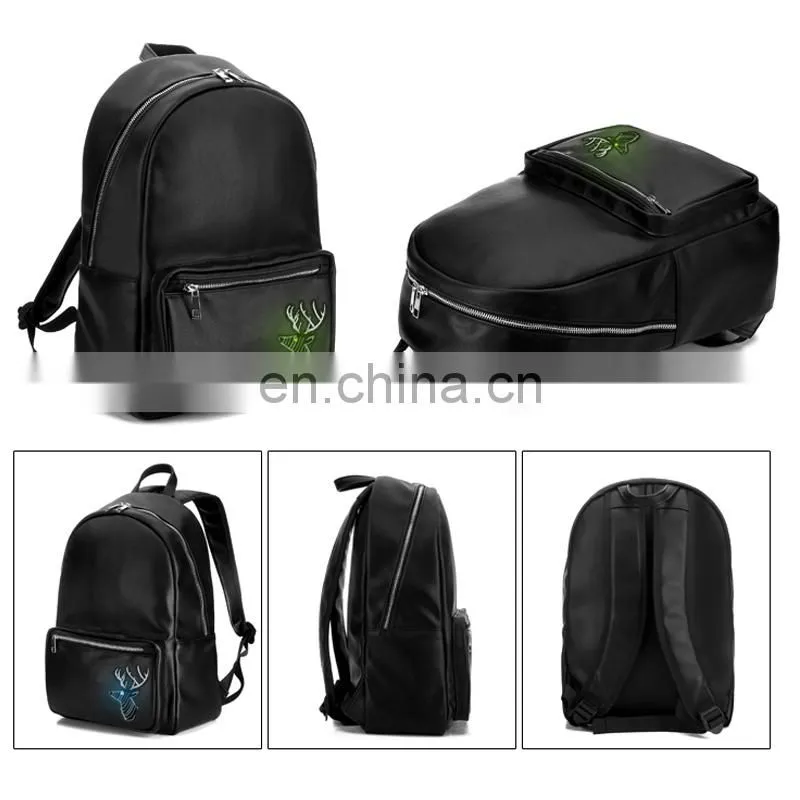 LED flashlight PU leather soft backpack school bags for teenagers