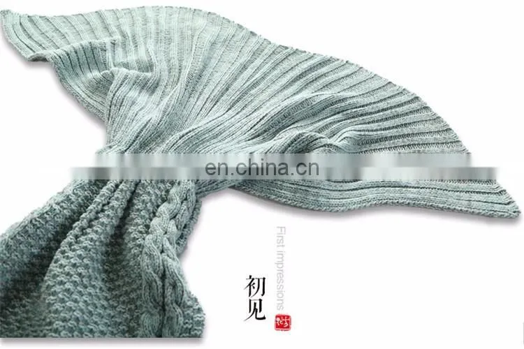 Handmade crotched mermaid charming colorful tail blanket adult kids knit throw bed wrap blanket