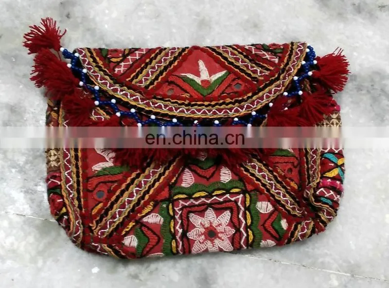 Cotton Gypsy hot selling Latest Women Fashion mirror work embroidery vintage tribal gypsy banjara clutch bag Indian cotton bags