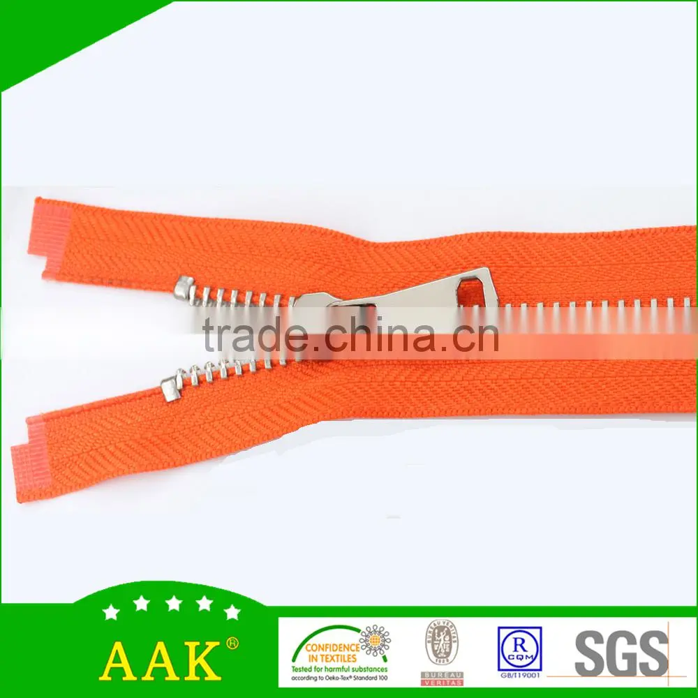 8# metal platinum Y teeth open end zipper for bags, luggage