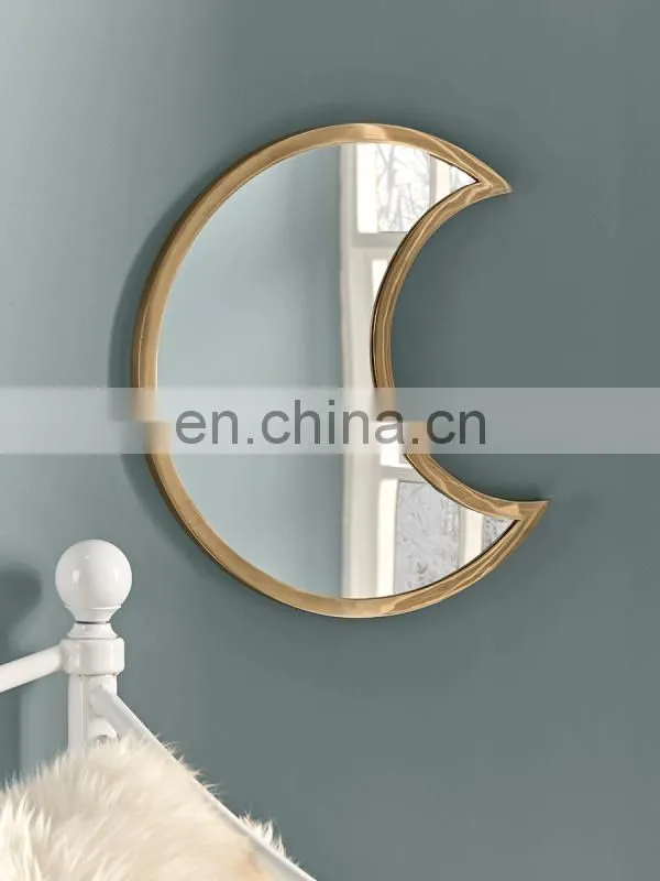 Decorative glass round Moon mirror with stand shelf for home table makeup mirror