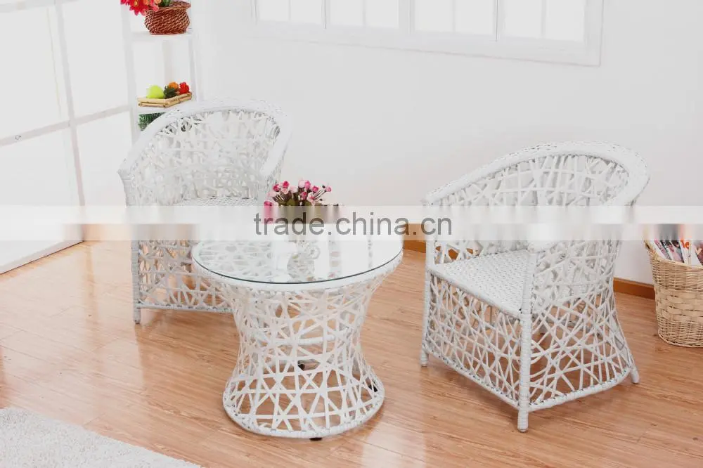 Modern rattan garden furniture, White outdoor rattan furniture with 2 armchairs, cheap wicker patio sofa PRT14806