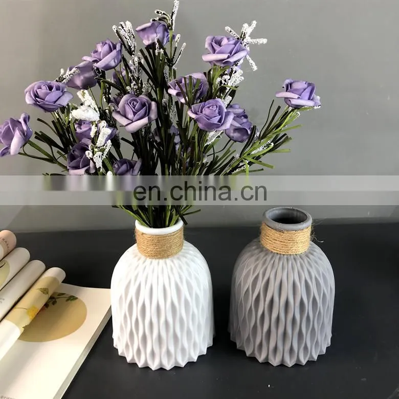 Modern Flower Vase Imitation Ceramic Flower Pot Decoration Home Plastic Vase Flower Arrangement Nordic Style Home Decoration
