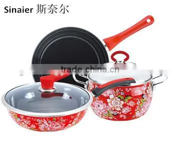 Enamel strait cooking pot set with full decals