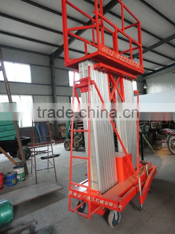 double mast aluminum alloy man lift equipment /hydraulic mobile telescoping elevated platforms12m 200kgcapacity