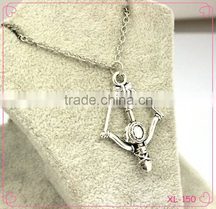 Fashion jewelry 2015 zinc alloy antique silver bow and arrow necklace