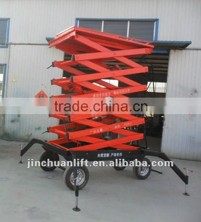 Small hydraulic four wheels mobile toward protable hydraulic scissor lifting platform/outdoor scissor lift platform
