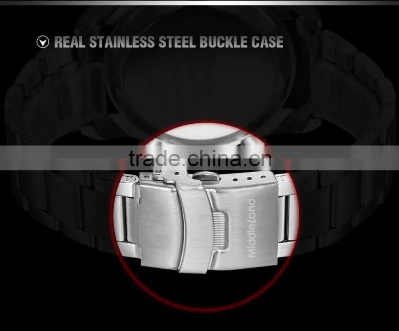 2015 MIDDLELAND Luxury Brand Watch Men Fashion Watch Quartz Wristwatch Full Steel quartz brand watch
