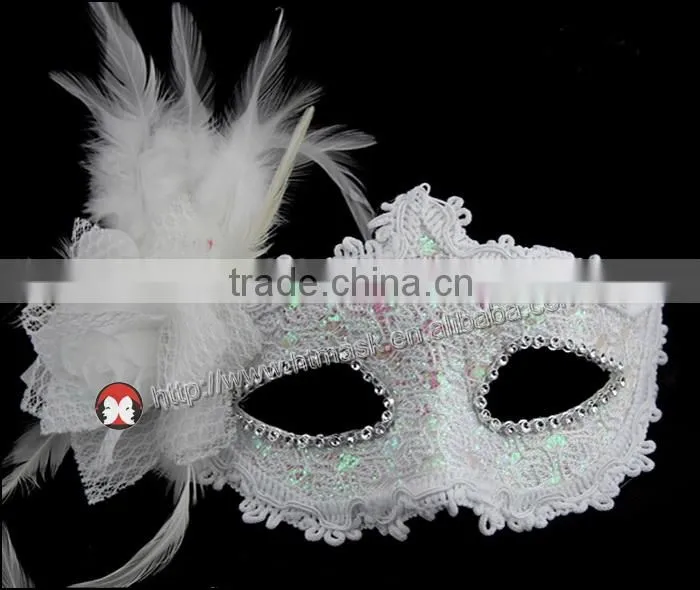 High quality beautiful half face artificial fabric rose flower party feather mask